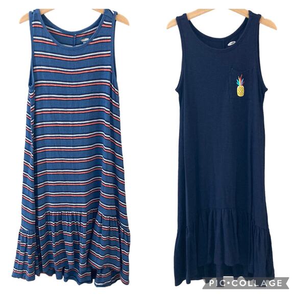 Old Navy Sleeveless Tank Maxi Dress Bundle - Stripes, Solid - Blue - Medium 8 - Picture 1 of 11